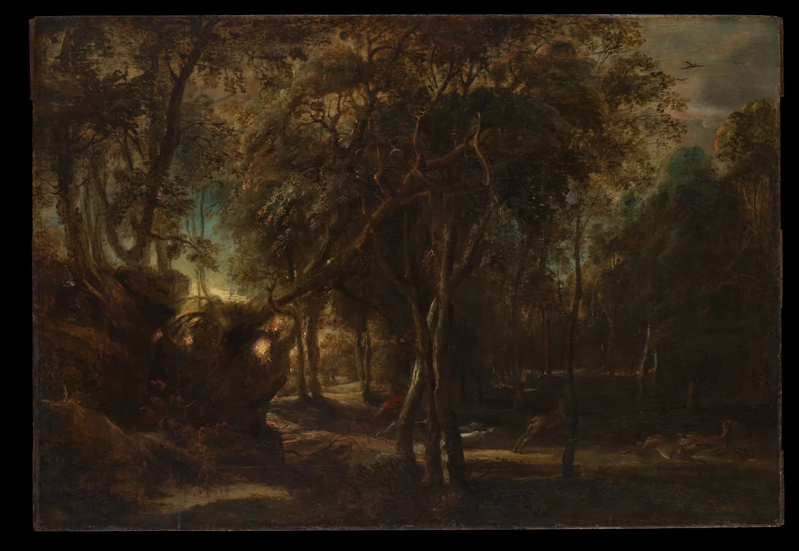Cultural archive image of “A Forest at Dawn with a Deer Hunt”, catalogued as Paintings, dating to ca. 1635. Medium: Oil on wood. Dimensions: 24 1/4 x 35 1/2 in.