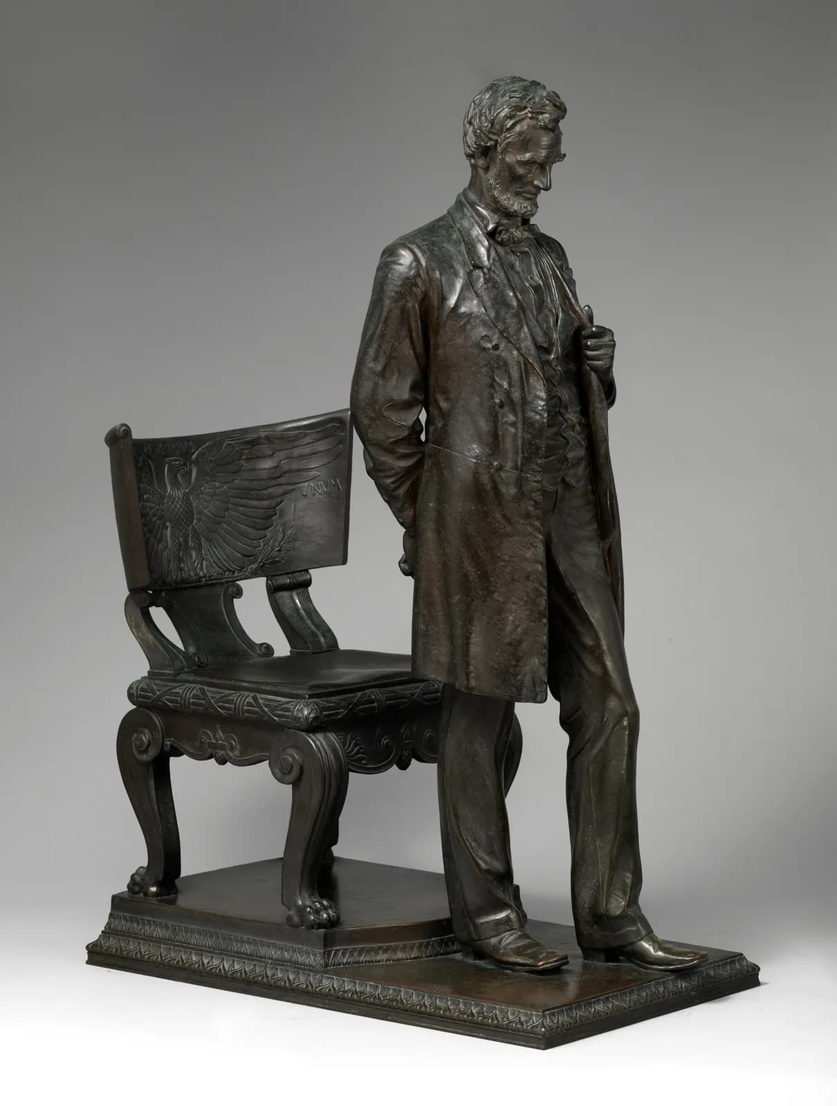 Cultural archive image of “Abraham Lincoln: The Man (Standing Lincoln)”, catalogued as American, dating to 1884–87; reduced 1910; cast 1911. Medium: Bronze. Dimensions: 40 1/2 x 16 1/2 x 30 1/4 in.