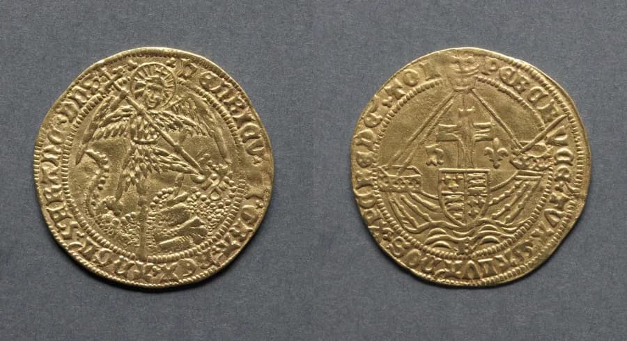 Angel: St. George Slaying the Dragon (obverse); Ship with Shield of Arms and Cross (reverse)