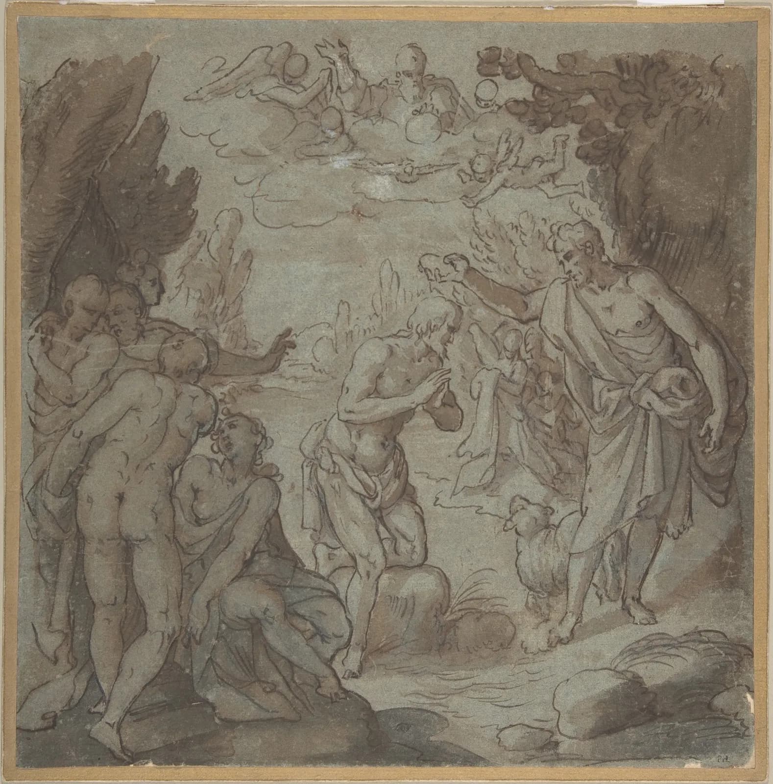 Cultural archive image of “Baptism of Christ”, catalogued as Drawings, dating to late 16th–17th century. Medium: Pen and brown ink, brush and brown wash.