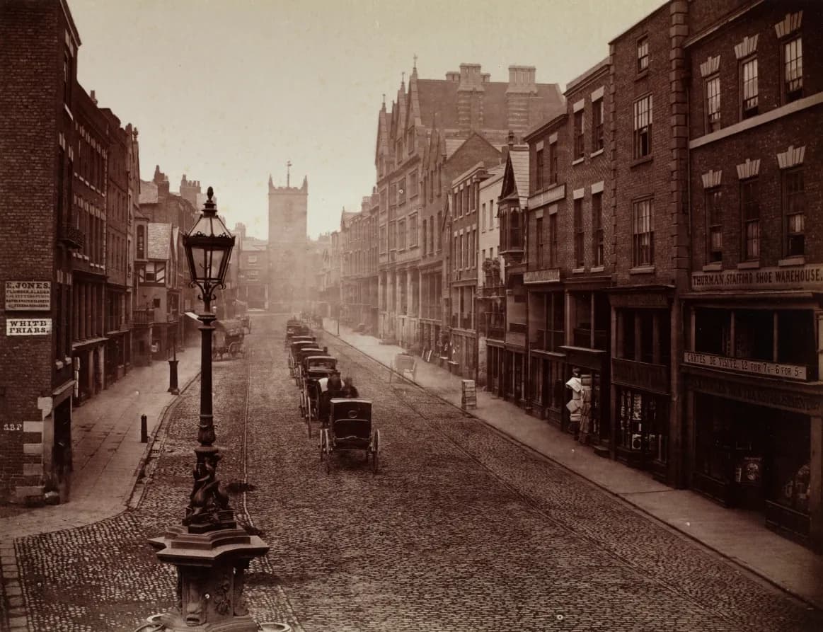 Cultural archive image of “Bridge Street, Chester”, catalogued as England, 19th century, dating to 1865, associated with England, 19th century.