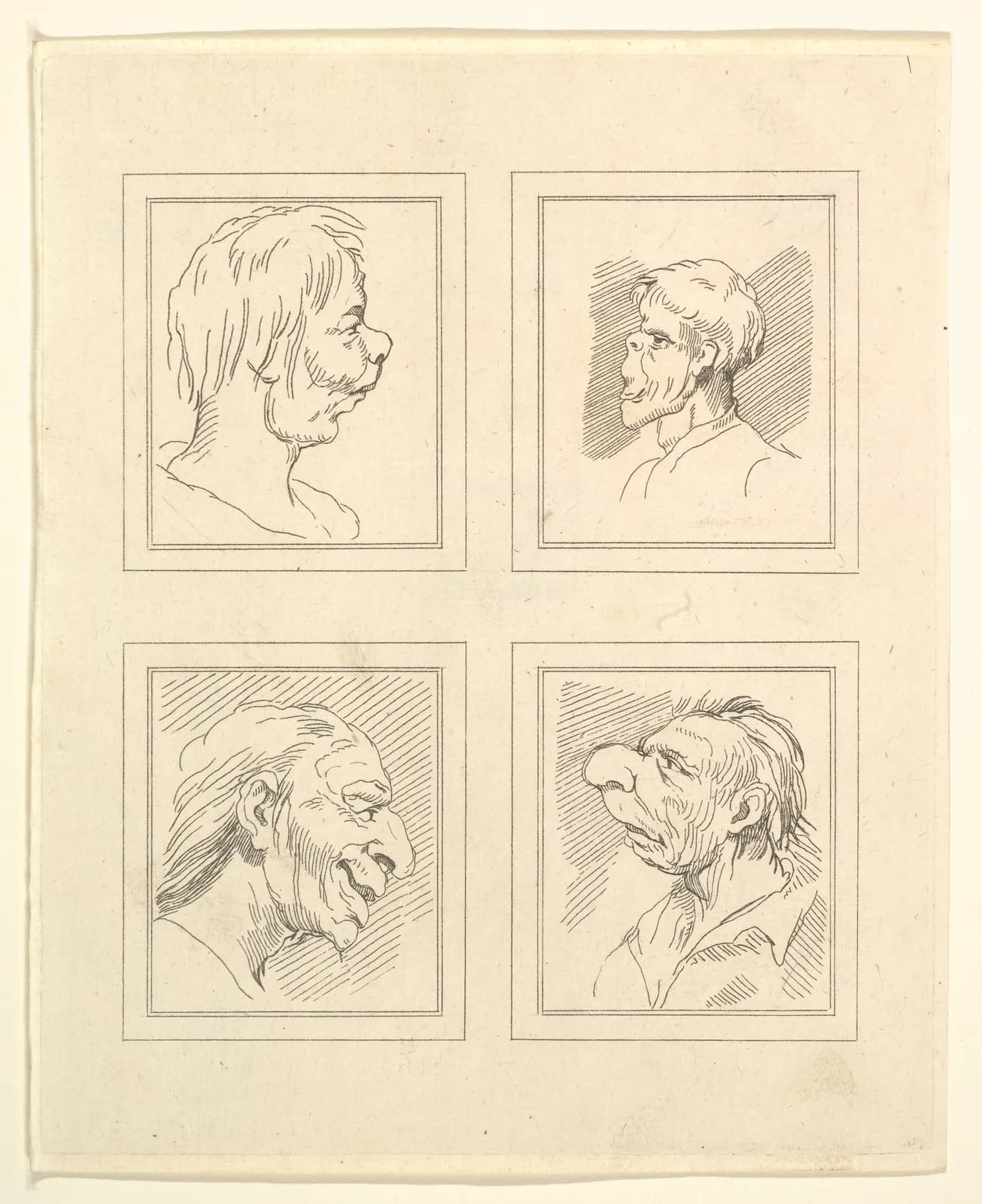 Cultural archive image of “Characaturas by Leonardo da Vinci from Drawings by Wincelslaus (sic) Hollar out of the/ Portland Museum, published as the act directs Nov. 1. 1786 by/ John Clarke. N. 291 Strand, Price 15 in Boards”, catalogued…