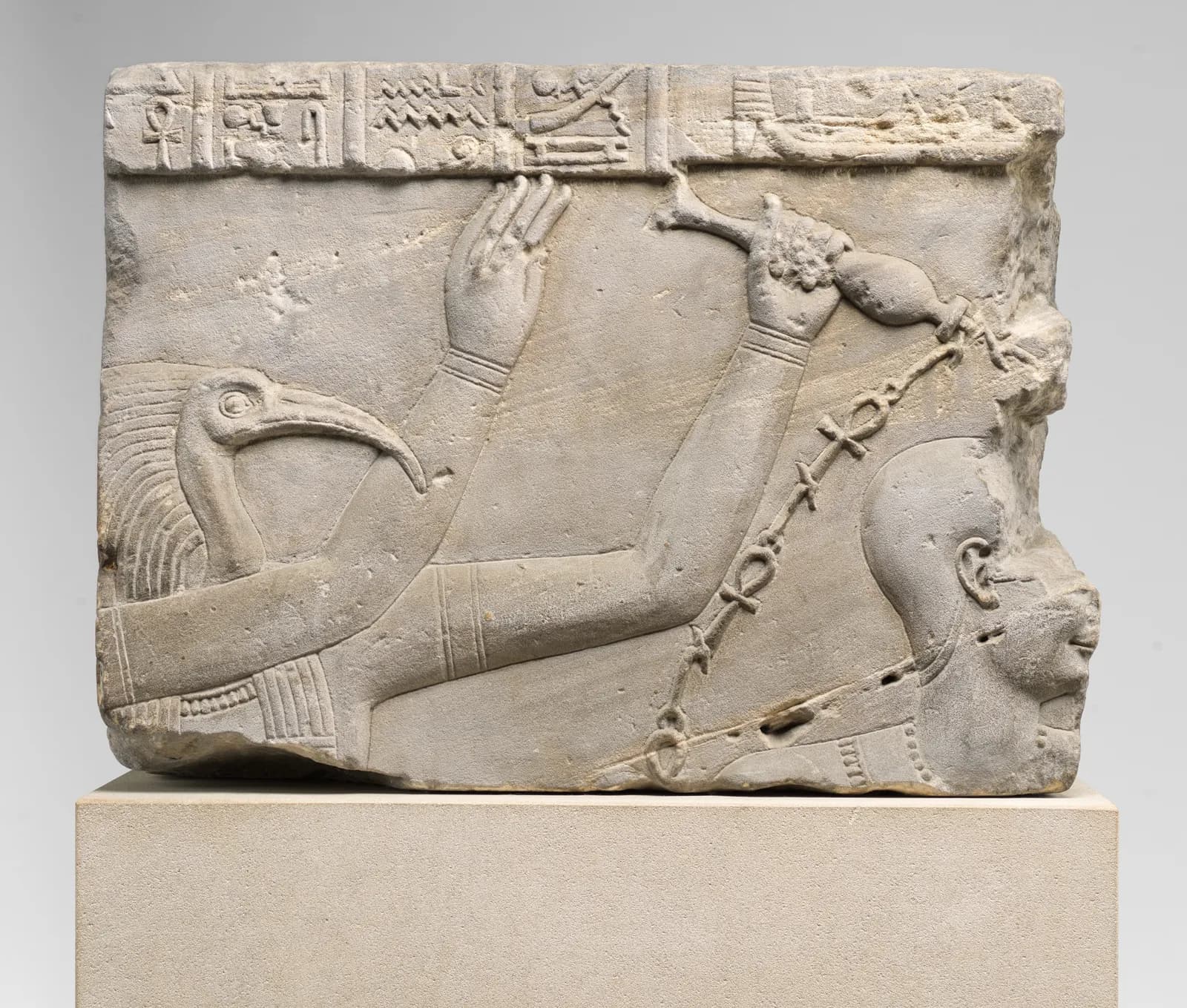 Cultural archive image of “Cornice Block with Relief Depicting the Purification of the Pharaoh”, dating to 41–68 CE, associated with Egypt. Medium: Sandstone. Dimensions: H.