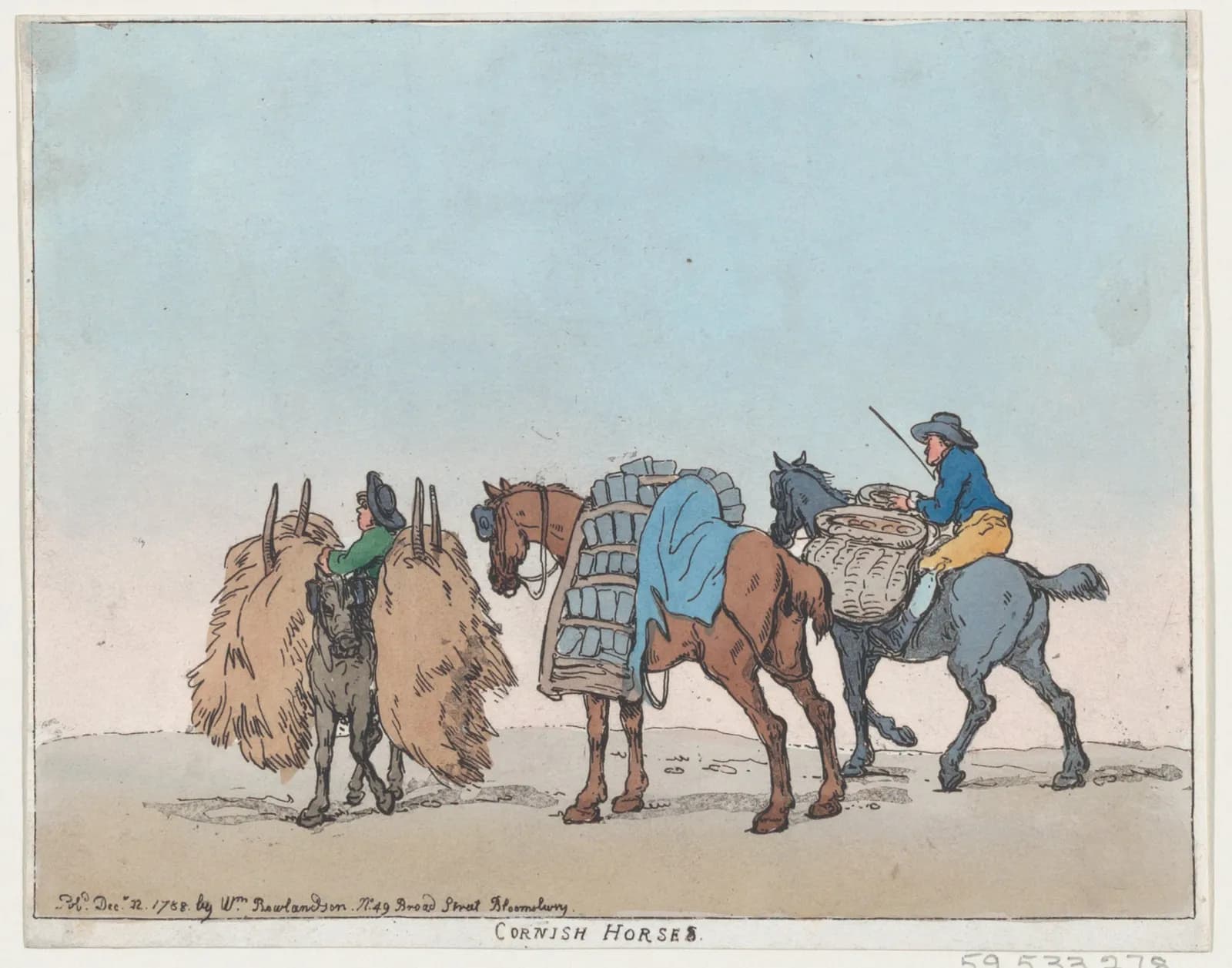 Cultural archive image of “Cornish Horses”, catalogued as Prints, dating to December 29, 1788. Medium: Etching and aquatint, hand-colored.