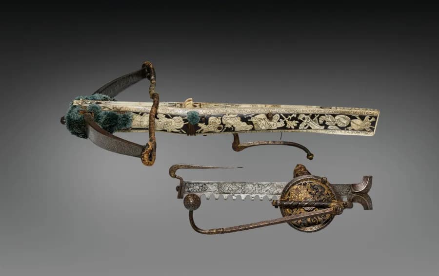 Cultural archive image of “Crossbow and Cranequin of Elector Augustus I of Saxony”, catalogued as Germany, Saxony, 16th century, dating to c. 1553–73, associated with Germany, Saxony, 16th century.