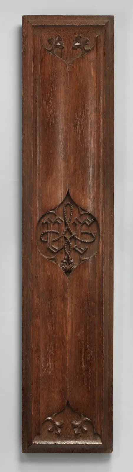 Cultural archive image of “Decorative paneling from the Palace of Westminster”, catalogued as Woodwork-Architectural, dating to ca. 1845–59. Medium: Oak. Dimensions: Overall (confirmed): 40 1/2 × 8 3/8 × 1 1/2 in.