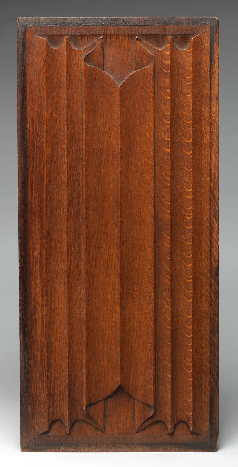 Cultural archive image of “Decorative paneling from the Palace of Westminster”, catalogued as Woodwork-Architectural, dating to ca. 1845–59. Medium: Oak. Dimensions: Overall (confirmed): 21 11/16 × 9 15/16 × 5/8 in.