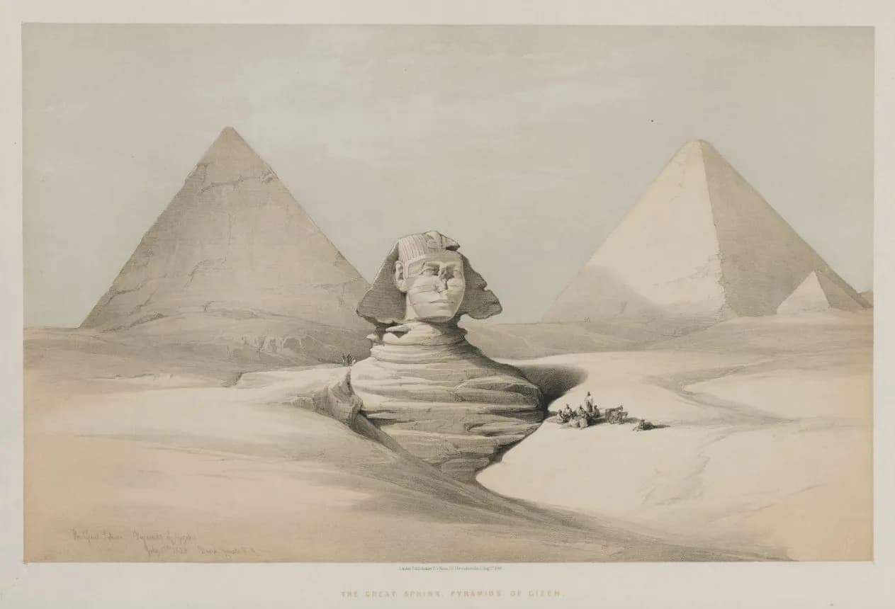 Cultural archive image of “Egypt and Nubia, Volume I: The Great Sphinx, Pyramids of Gezeeh”, catalogued as England, 19th century, dating to 1846, associated with England, 19th century.