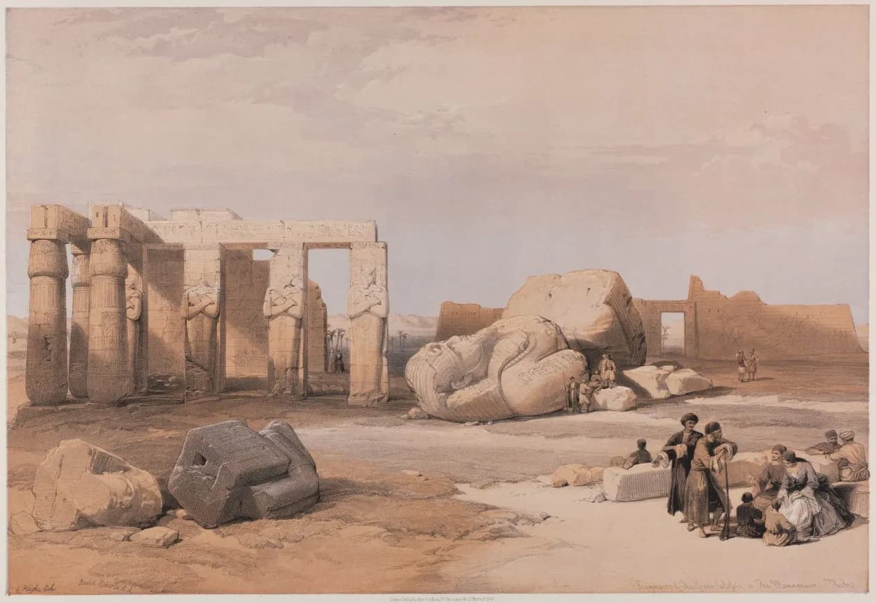 Cultural archive image of “Egypt and Nubia, Volume II: Fragments of the Great Colossi at the Memnonium, Thebes”, catalogued as England, 19th century, dating to 1847, associated with England, 19th century.