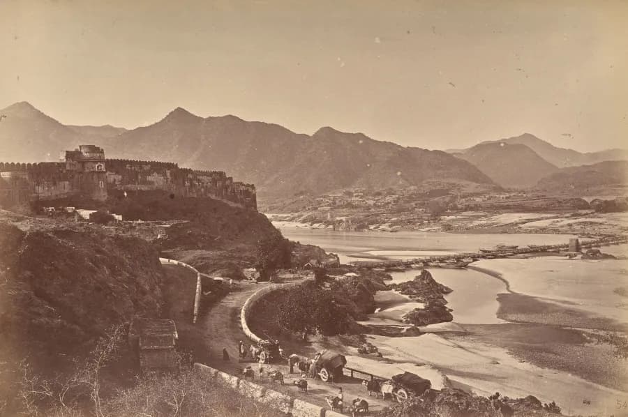 Fort Attock with Bridge of Boats and Khairabad