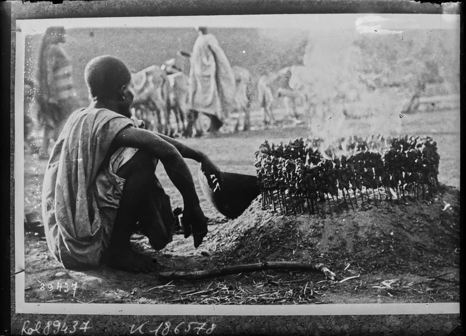 Kano, ville du haut Niger, habitant faisaint cuire ses aliments pour sa famille, les…