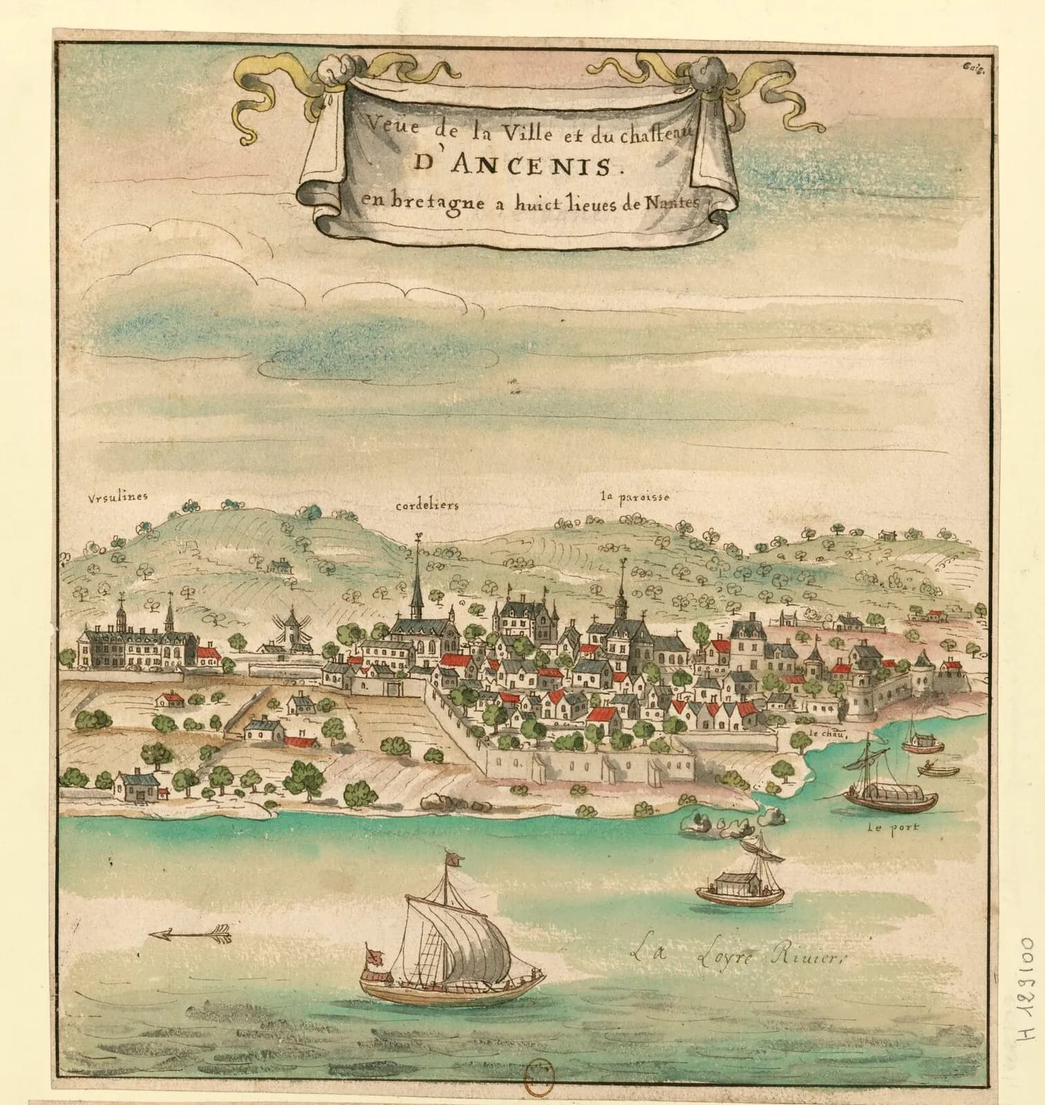 Veue de la ville et du chasteau d'Ancenis, en Bretagne, à huict lieues de…