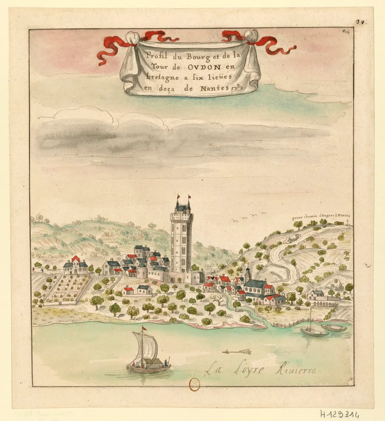 Profil du bourg et de la tour de Oudon, en Bretagne, à six lieües…