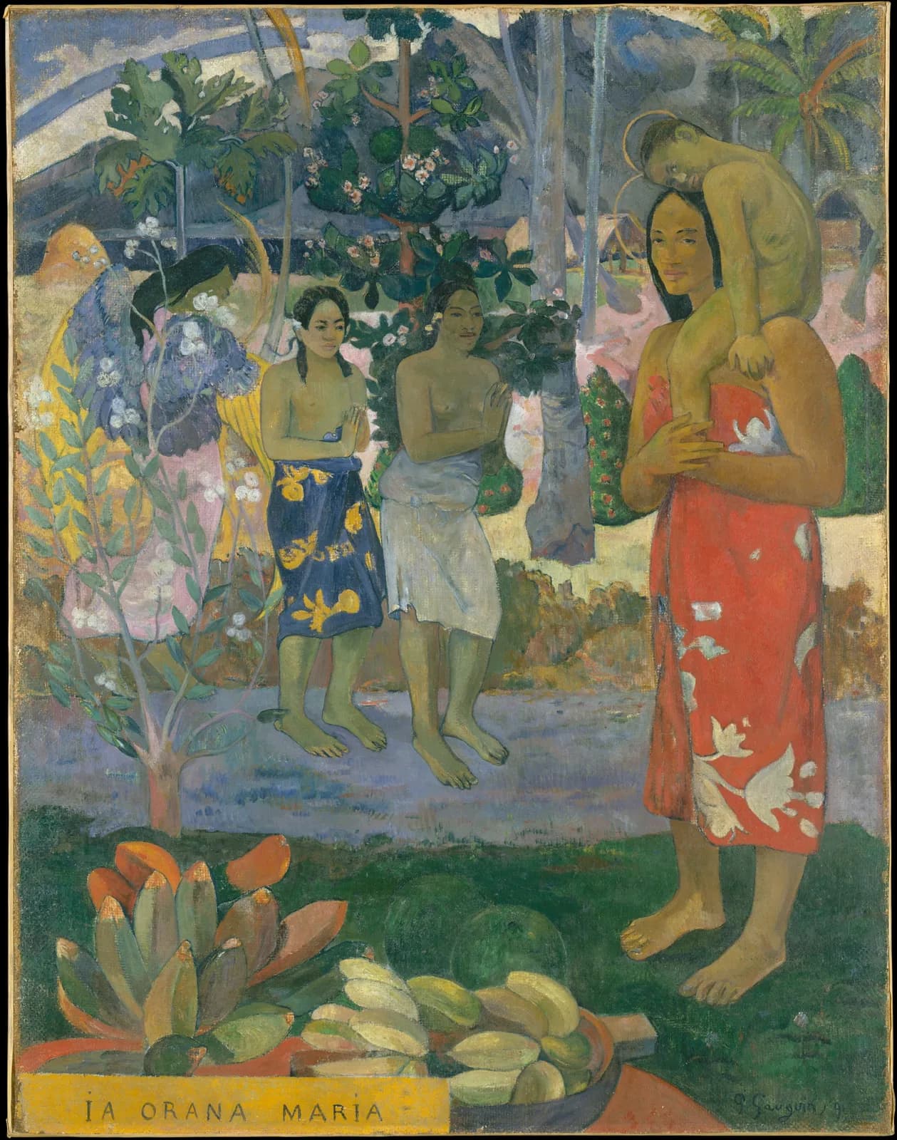 Cultural archive image of “Ia Orana Maria (Hail Mary)”, catalogued as Paintings, dating to 1891. Medium: Oil on canvas. Dimensions: 44 3/4 x 34 1/2 in.