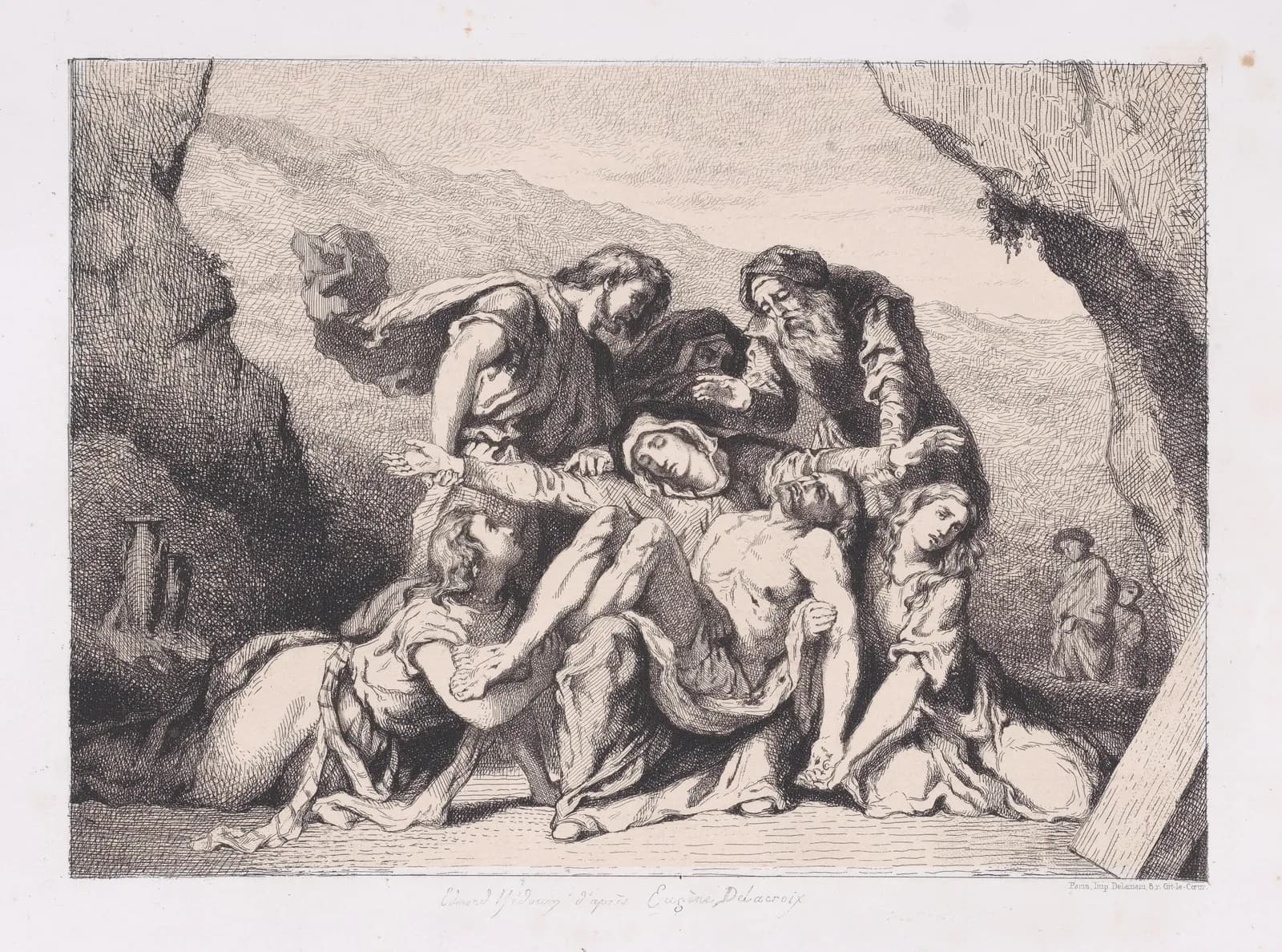 Cultural archive image of “La Pietà”, catalogued as Prints, dating to 1852. Medium: Etching on chine collé; second state of two.