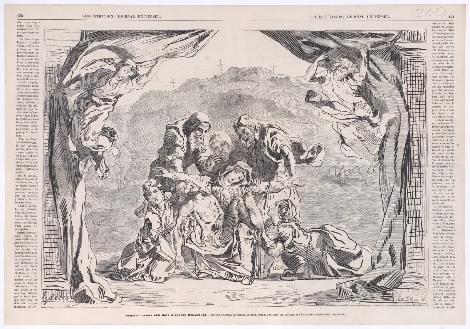 Cultural archive image of “La Pietà, from "L'Illustration"”, catalogued as Prints, dating to August 29, 1863. Medium: Wood engraving. Dimensions: Sheet: 14 3/16 × 20 7/16 in.