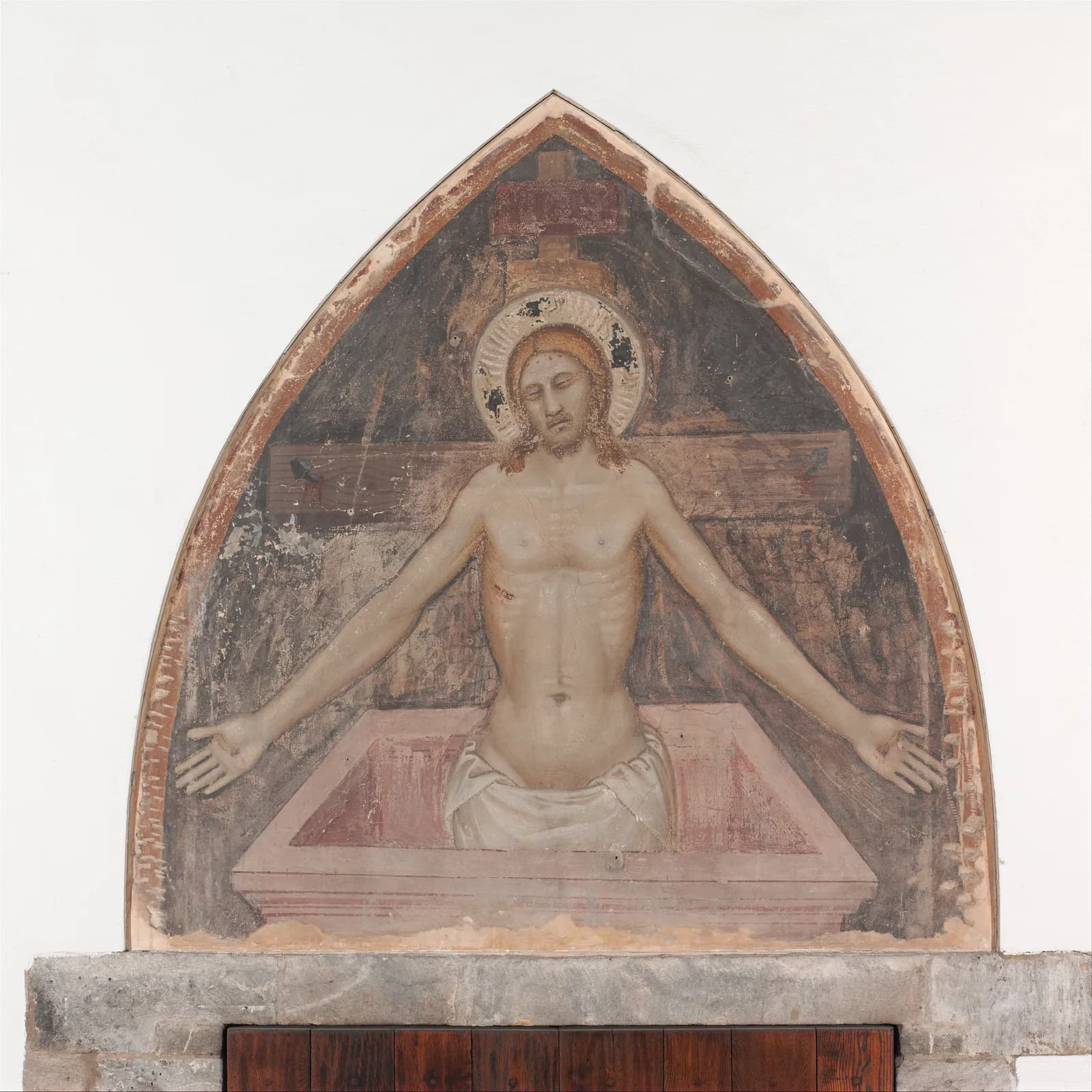 Cultural archive image of “Man of Sorrows”, catalogued as Italian, dating to ca. 1370, associated with Florence, Tuscany, Italy. Medium: Fresco transferred to canvas.