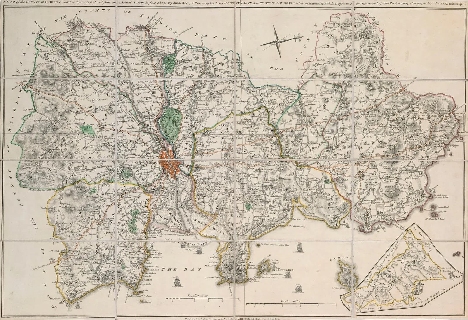 A Map of County Dublin Divided in Barony's Reduced from an Actual Survey in Four Sheets by John Rocque