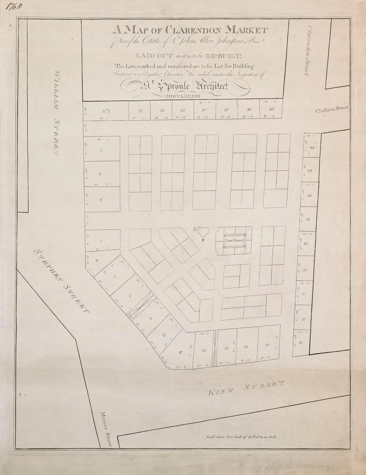 A Map of Proposed Alterations to Clarendon Market, near Saint Stephen's Green, Dublin in 1783