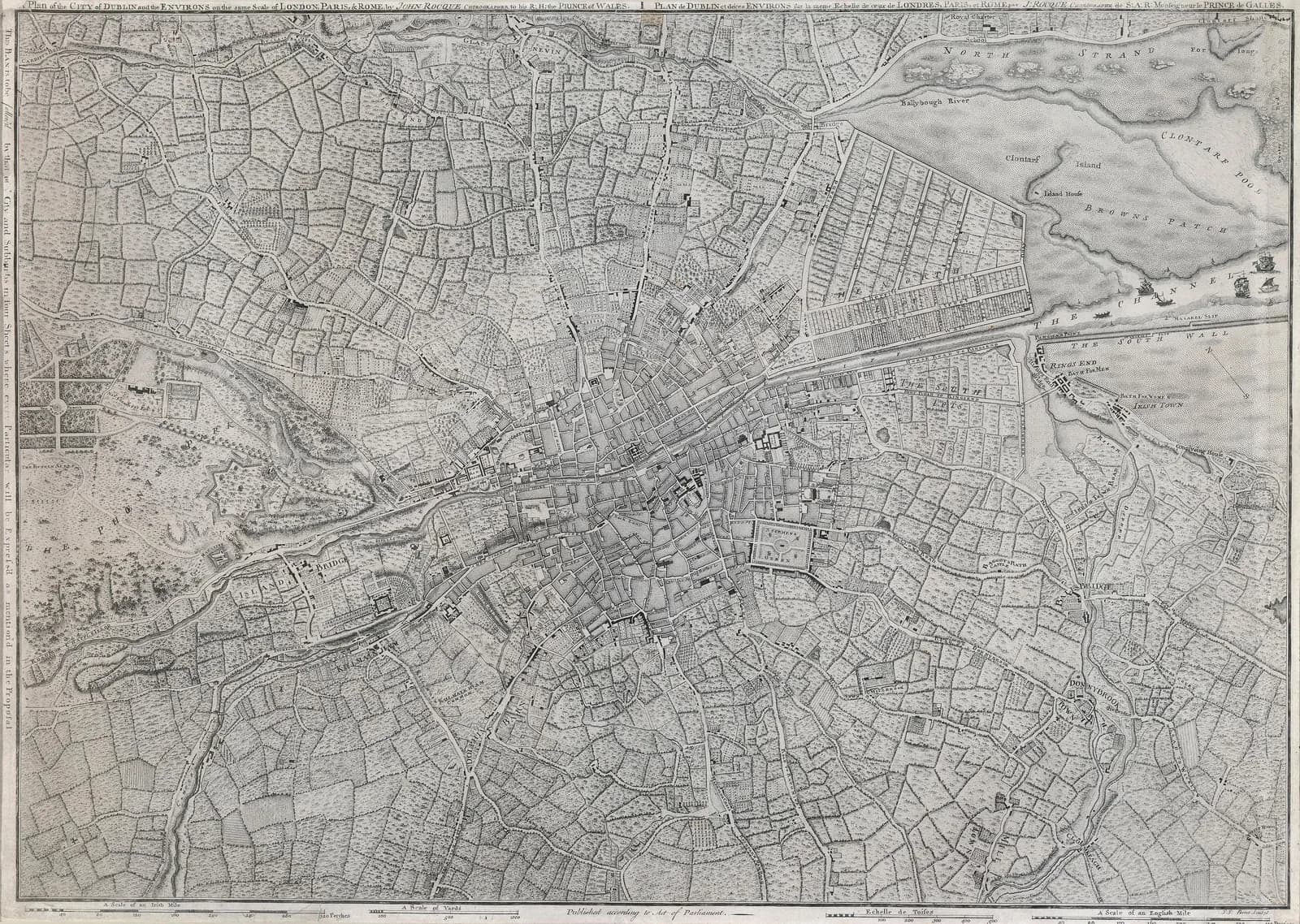 A Plan of the City of Dublin and Environs in 1753, on the same scale as London, Paris and Rome