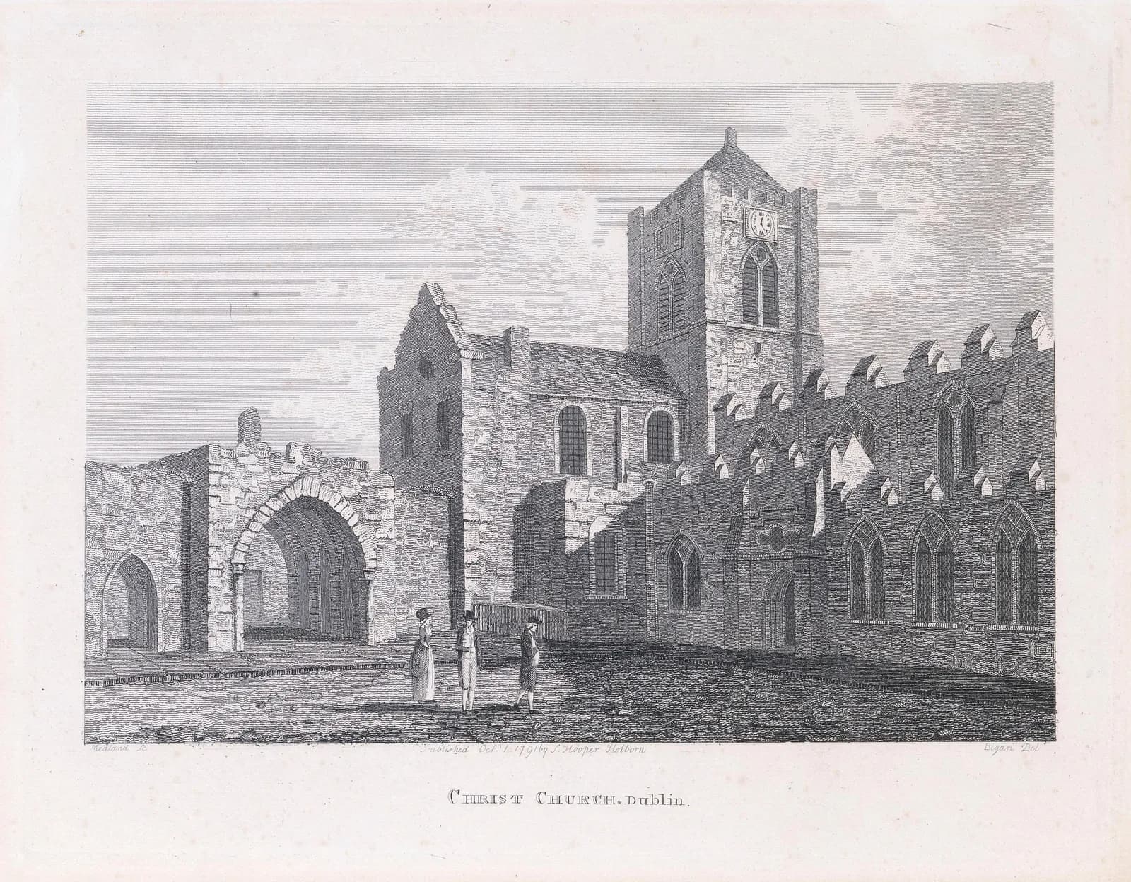Cultural archive image of “Christchurch Cathedral, Dublin, and Chapter House from the South-East”, catalogued as Thomas Medland, dating to 1791, associated with Dublin, Ireland. Artist: Thomas Medland. Medium: Line.