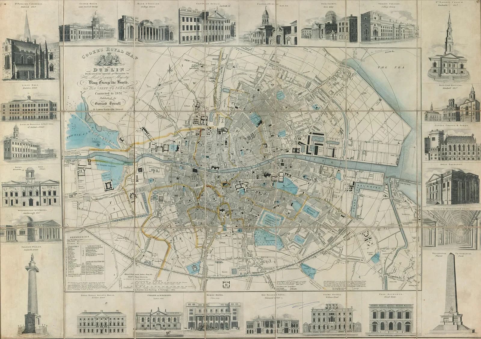 Cultural archive image of “Cooke's Royal Map of Dublin (with Vignettes of Principal Buildings)”, catalogued as John Cooke, associated with Dublin, Ireland. Artist: John Cooke. Medium: Line.