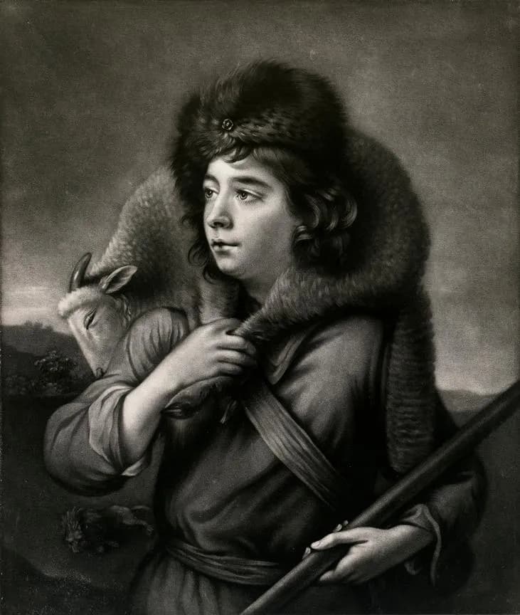 Cultural archive image of “'David the Shepherd Boy' - Horace Hone (1756-1825), Son of the Artist”, catalogued as James Watson, dating to 1778. Artist: James Watson. Medium: Mezzotint.
