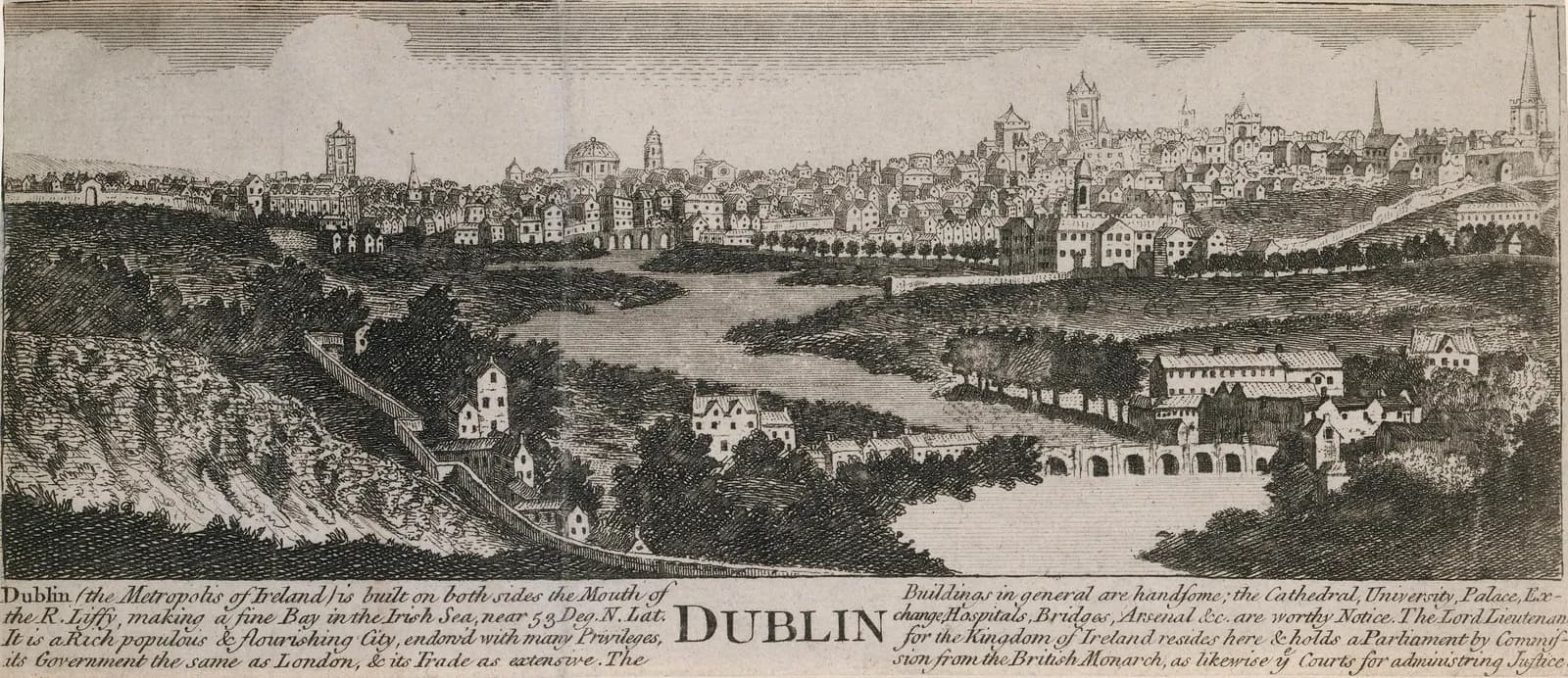 Cultural archive image of “Dublin and Islandbridge from the Magazine Hill in Phoenix Park”, catalogued as Unknown Artist, Ireland, 18th century, dating to late 18th century, associated with Dublin, Ireland. Artist: Unknown Artist,…