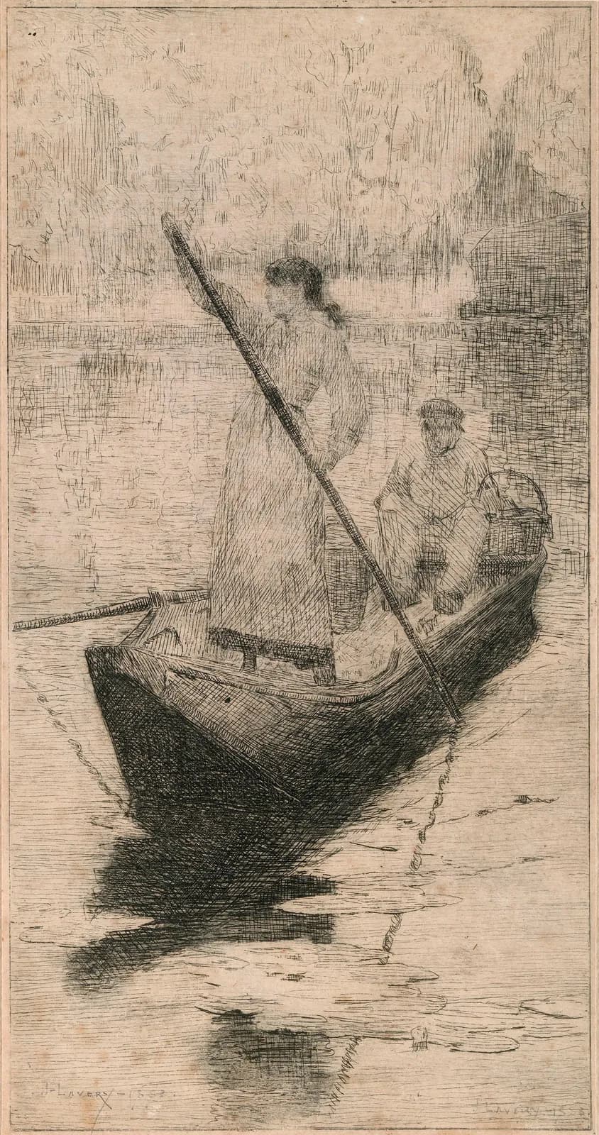 Cultural archive image of “Figures in a Boat”, catalogued as John Lavery, dating to 1883. Artist: John Lavery. Medium: Etching on paper.