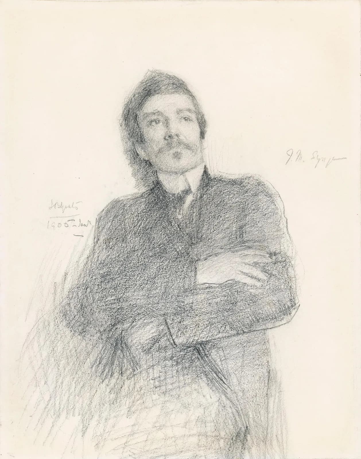 Cultural archive image of “John Millington Synge (1871-1909), Playwright”, catalogued as John Butler Yeats, dating to 1905. Artist: John Butler Yeats. Medium: Graphite on paper.