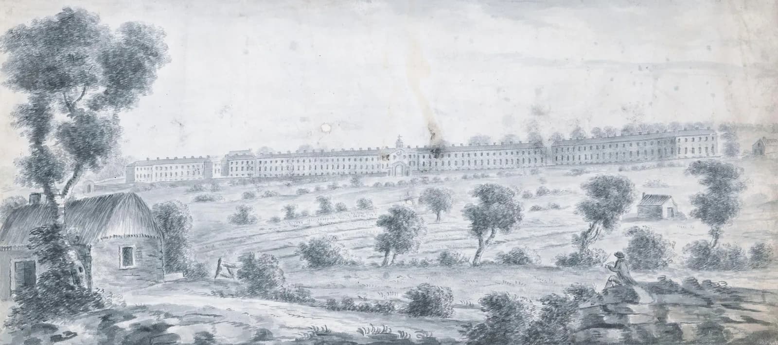 Cultural archive image of “Richmond Barracks, Inchicore”, catalogued as Unknown Artist, Ireland, 19th century, dating to c.1820. Artist: Unknown Artist, Ireland, 19th century.