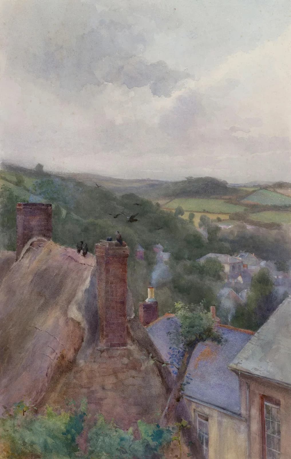 Cultural archive image of “Rooftops, Thomastown, County Kilkenny”, catalogued as Mildred Anne Butler, associated with Kilkenny, Ireland. Artist: Mildred Anne Butler. Medium: Watercolour on board.