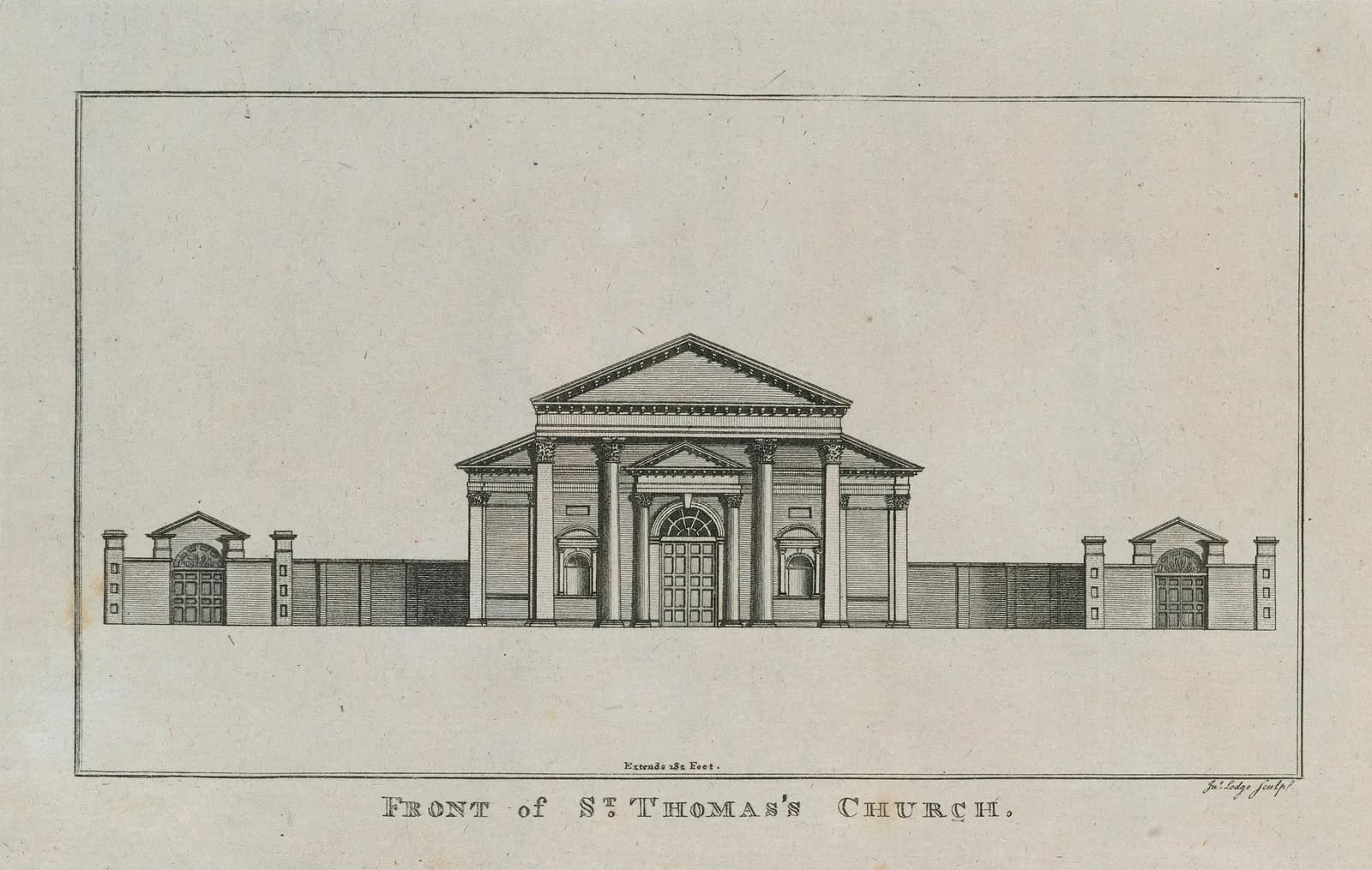 Cultural archive image of “Saint Thomas's Church, Marlborough Street, Dublin”, catalogued as John Lodge, dating to c.1793, associated with Dublin, Ireland. Artist: John Lodge. Medium: Line.