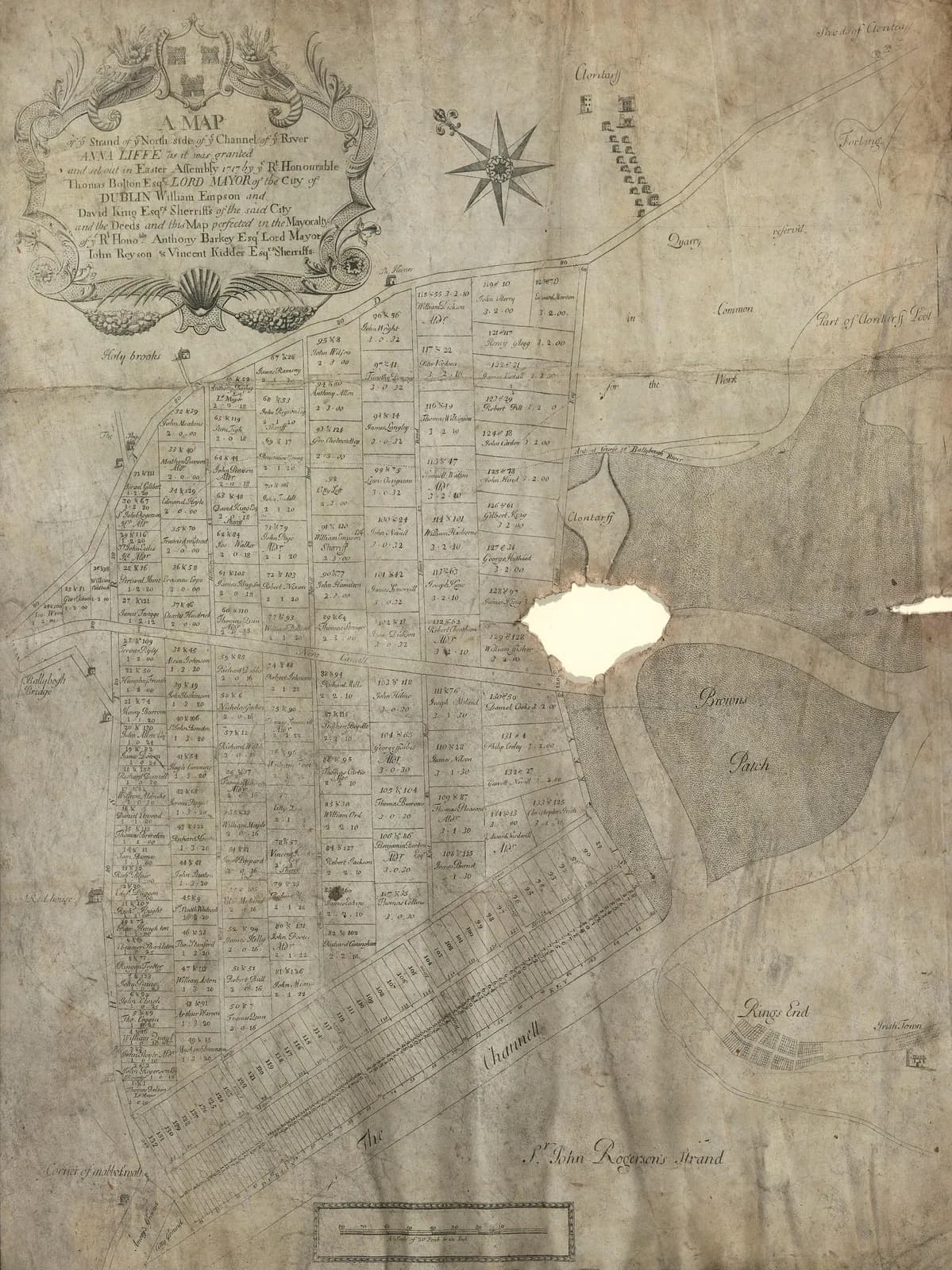 Survey of the North Side of the River Liffey opposite Ringsend as divided into Plots at Easter, 1717