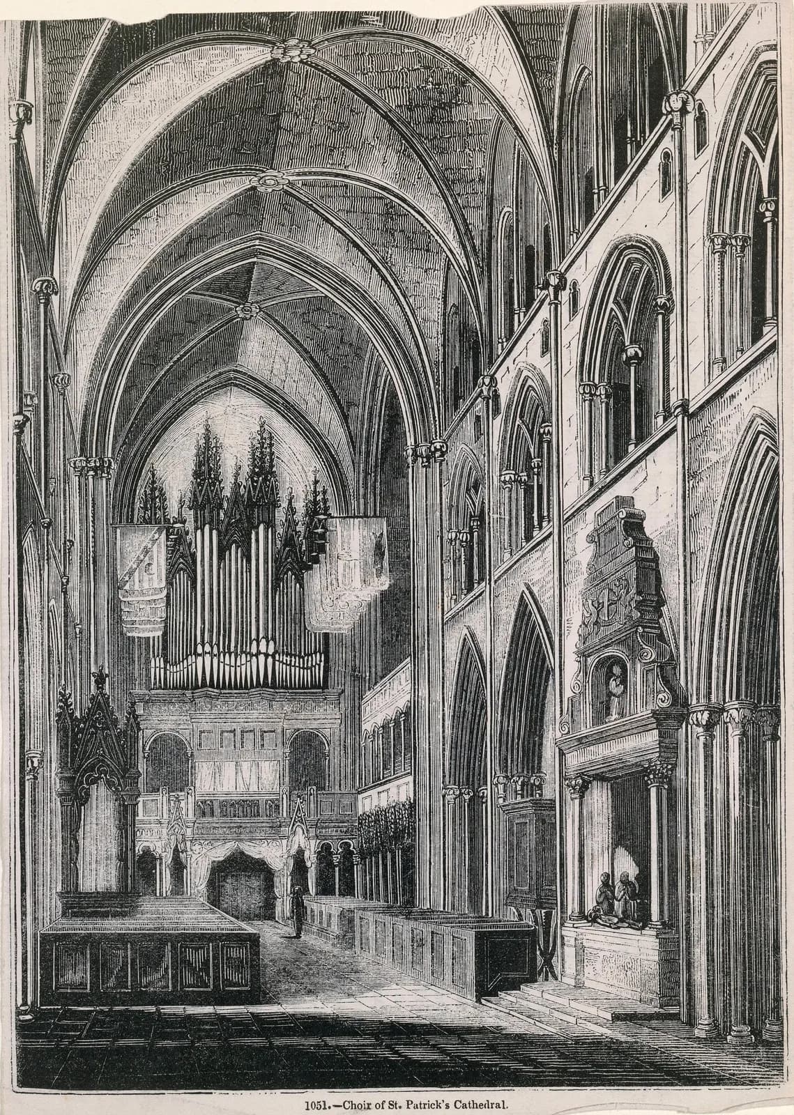 Cultural archive image of “The Choir of St Patrick's Cathedral, Dublin, before the 1863 Restoration”, catalogued as Unknown Artist, Ireland, 19th century, dating to before 1863, associated with Dublin, Ireland. Artist: Unknown Artist,…