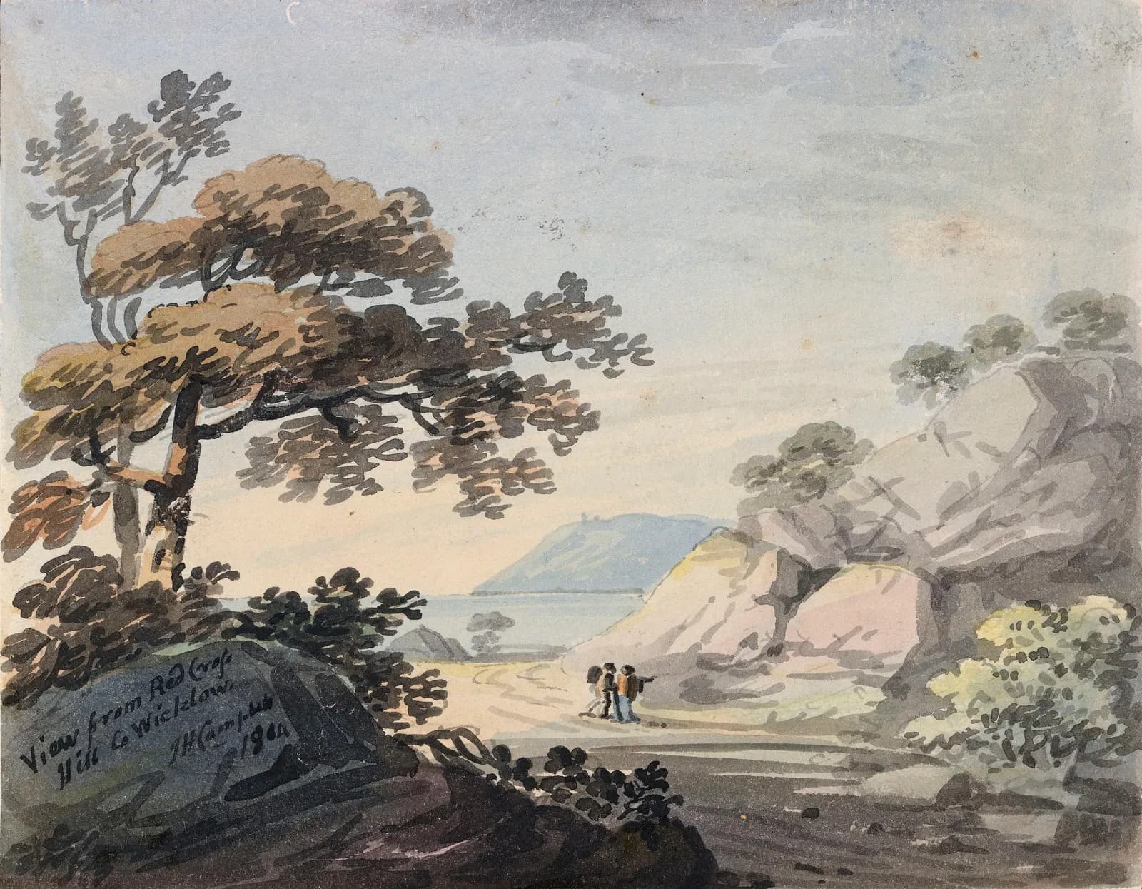Cultural archive image of “The View from Red Cross Hill, County Wicklow”, catalogued as John Henry Campbell, dating to 1804, associated with County Wicklow, Ireland. Artist: John Henry Campbell. Medium: Watercolour on paper.