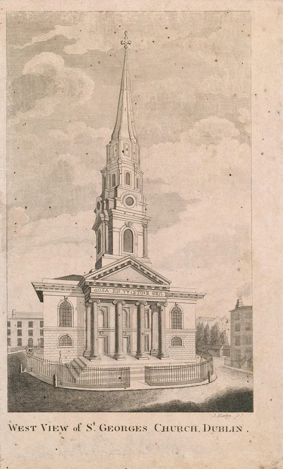 Cultural archive image of “West View of St George's, Hardwicke Place, Dublin”, catalogued as John Martyn, dating to early 19th century, associated with Dublin, Ireland. Artist: John Martyn. Medium: Line.