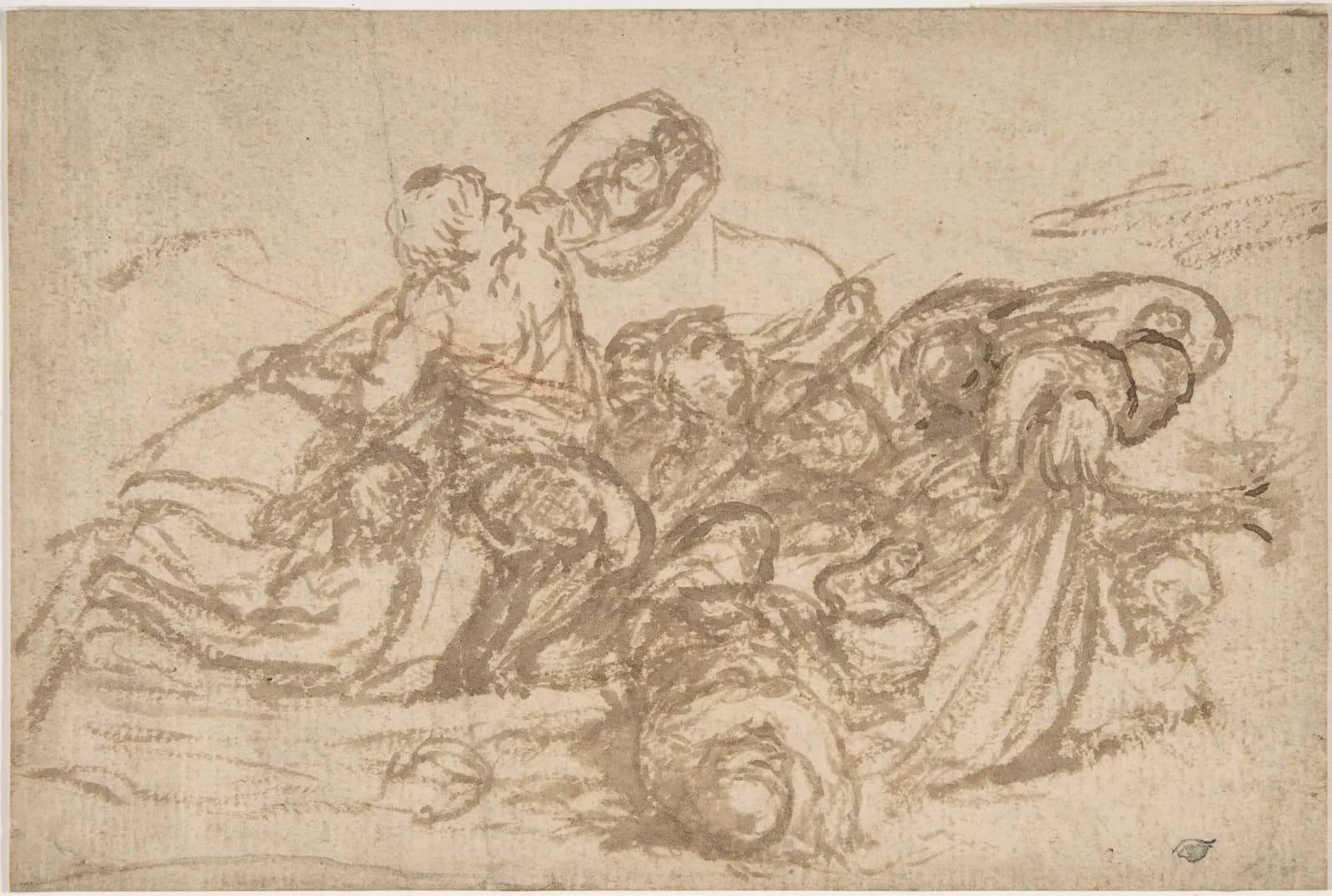 Cultural archive image of “Sea Battle”, catalogued as Drawings, dating to 1596–1669. Medium: Brush and brown wash. Dimensions: 4 3/4 x 7 1/16in.