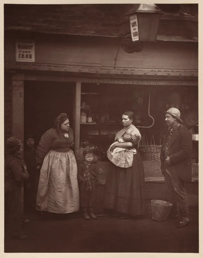 Cultural archive image of “Sufferers from the Floods”, catalogued as England, 19th century, dating to 1877, associated with England, 19th century. Street Life in London: Sufferers from the Floods, 1877.