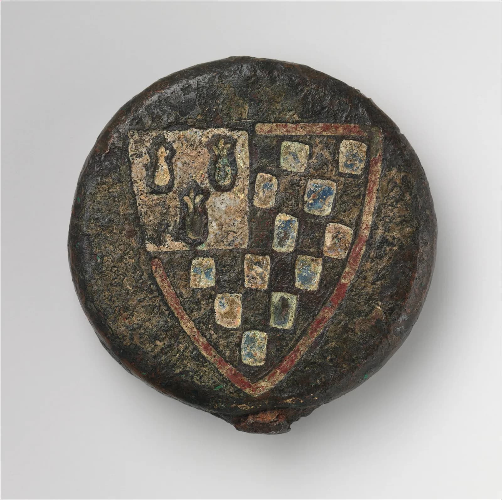 Cultural archive image of “Sword Pommel with the Arms of Pierre de Dreux (ca. 1187–1250), Duke of Brittany and Earl of Richmond”, catalogued as French, dating to ca. 1240–50, associated with France. Medium: Copper, gold, enamel, iron.