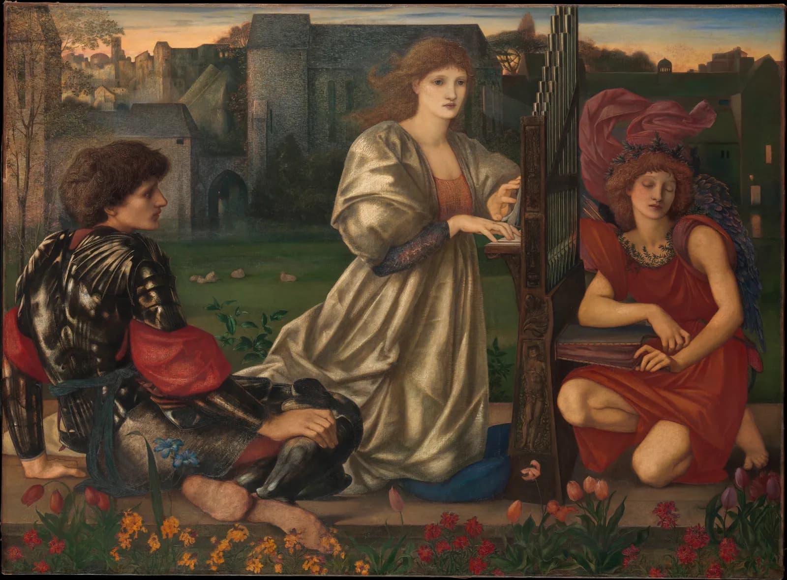 Cultural archive image of “The Love Song”, catalogued as Paintings, dating to 1868–77. Medium: Oil on canvas. Dimensions: 45 x 61 3/8 in.