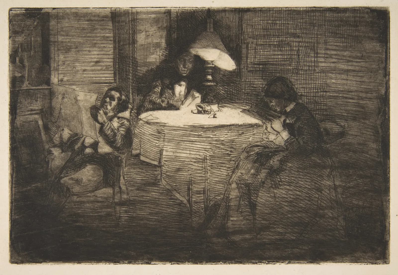 Cultural archive image of “The Music Room”, catalogued as Prints, dating to 1859. Medium: Etching and drypoint, printed in black ink on medium weight cream laid paper; first state of four (Glasgow).