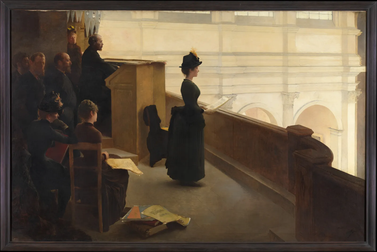 Cultural archive image of “The Organ Rehearsal”, catalogued as Paintings, dating to 1885. Medium: Oil on canvas. Dimensions: 93 1/4 x 142 3/4 in.