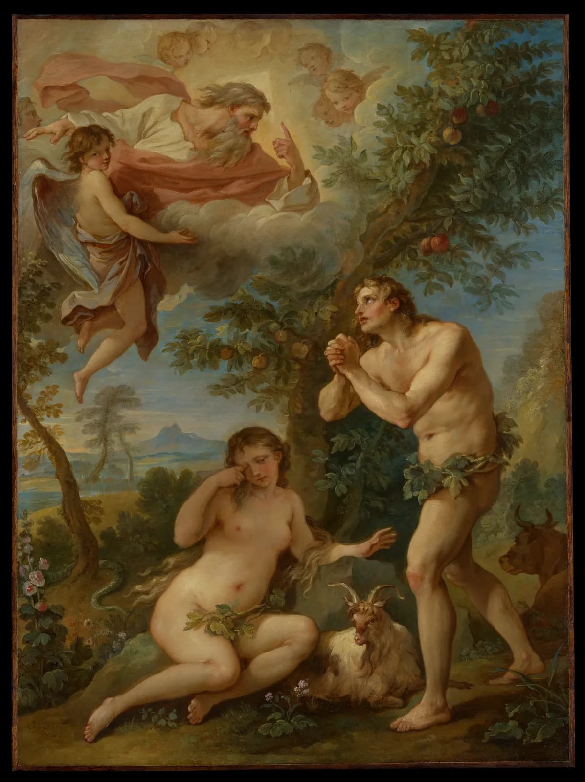 Cultural archive image of “The Rebuke of Adam and Eve”, catalogued as Paintings, dating to 1740. Medium: Oil on copper. Dimensions: 26 3/4 x 19 3/4 in.