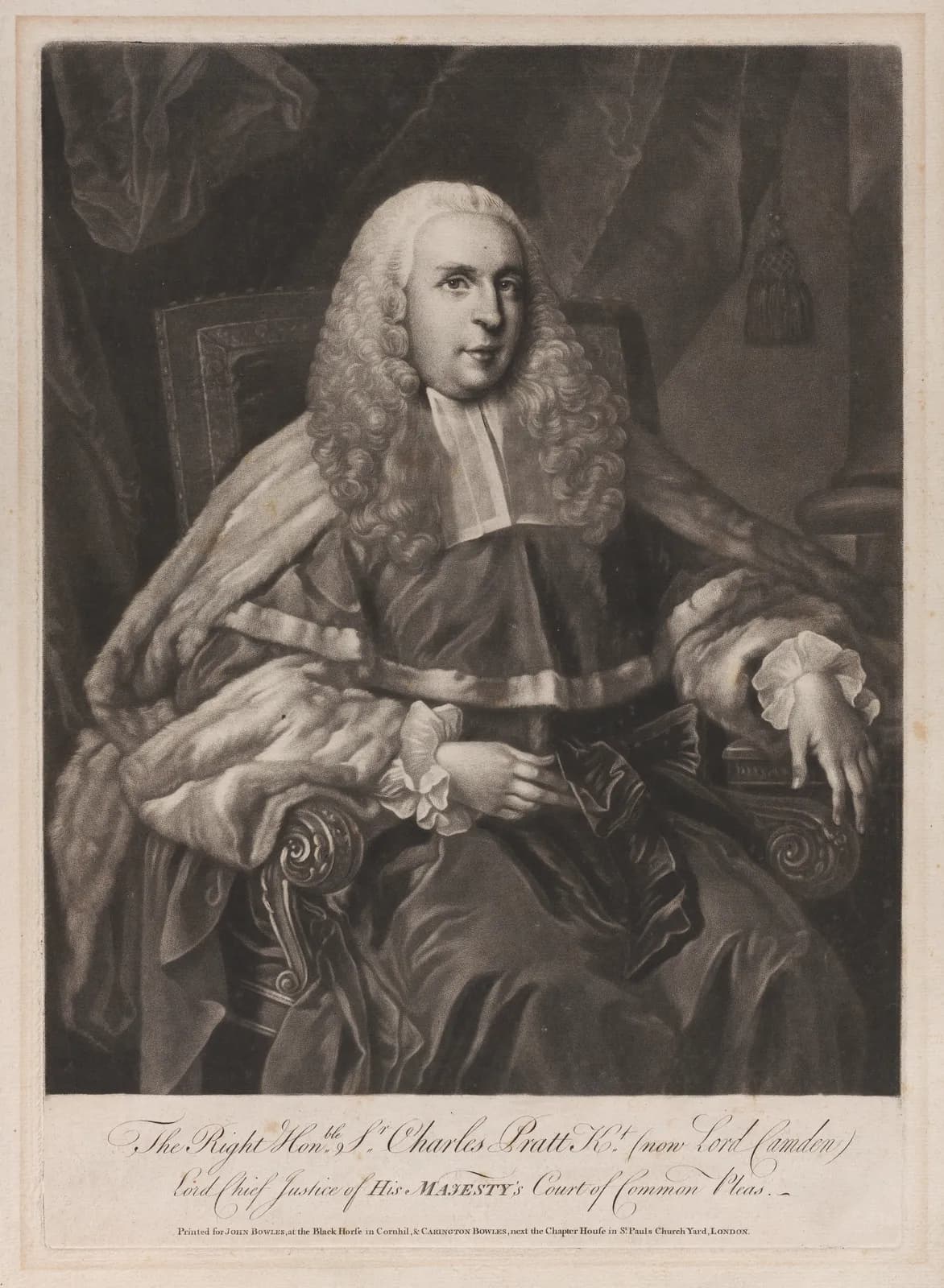 Cultural archive image of “The Right Honorable Sir Charles Pratt, Knight, now Lord Camden”, catalogued as Prints, dating to 1765–68. Medium: Mezzotint. Dimensions: Plate: 14 3/4 × 9 13/16 in.