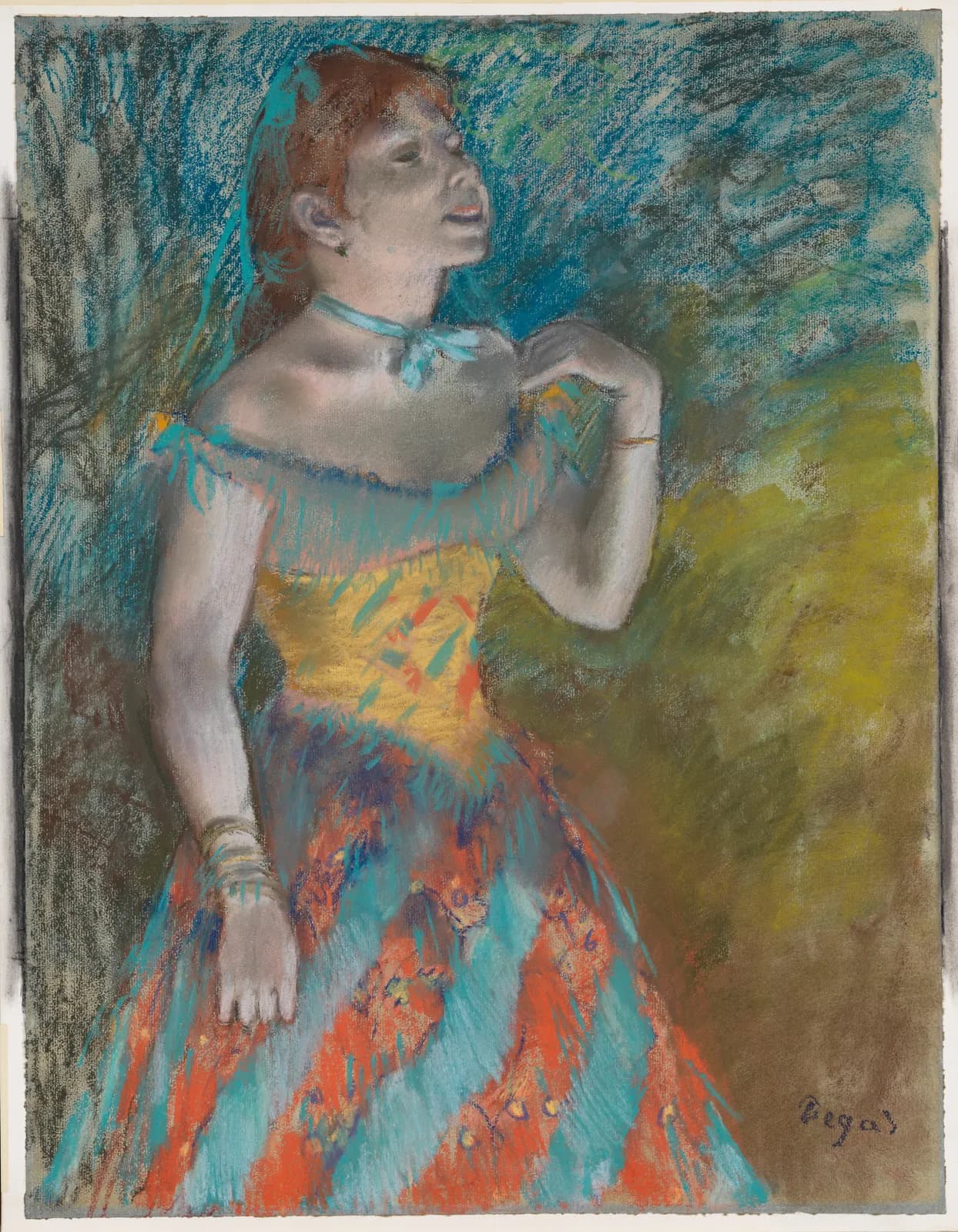 Cultural archive image of “The Singer in Green”, catalogued as Drawings, dating to ca. 1884. Medium: Pastel on light blue laid paper.