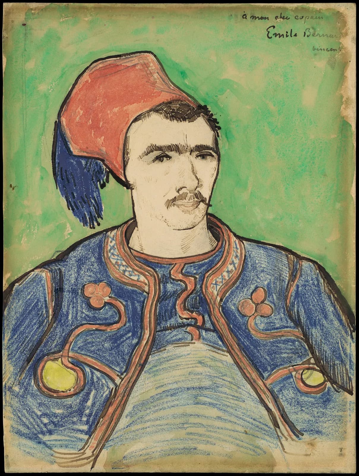 Cultural archive image of “The Zouave”, catalogued as Drawings, dating to ca. June 20, 1888. Medium: Reed pen and brown ink, wax crayon and watercolor, over graphite on wove paper.