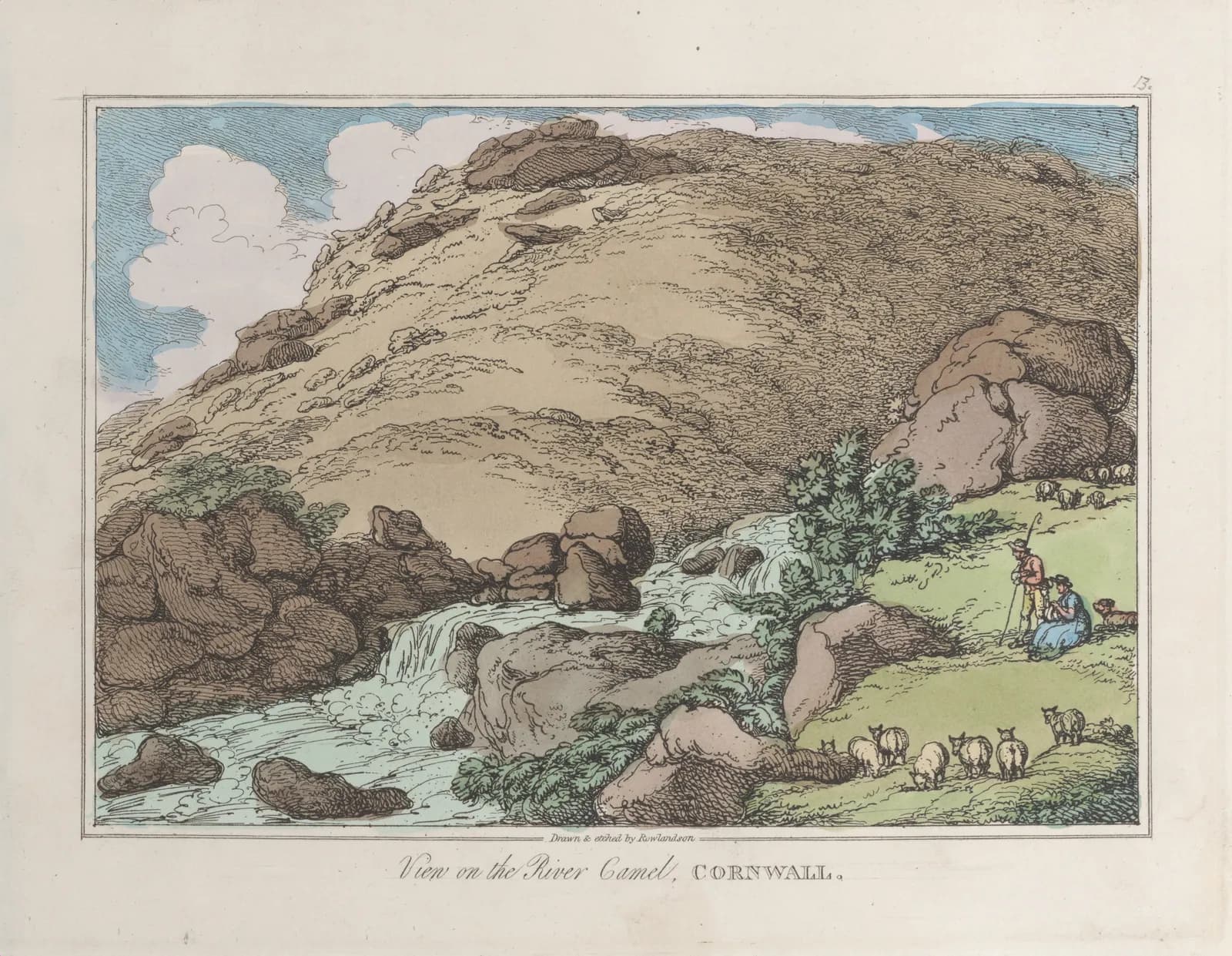 Cultural archive image of “View on the River Camel, Cornwall”, catalogued as Prints, dating to 1822, associated with Cornwall. Medium: Hand-colored etching. Dimensions: Plate: 7 5/16 × 9 5/16 in.