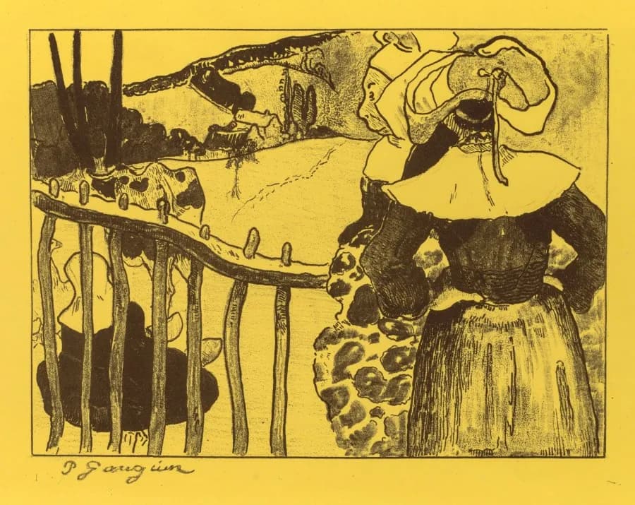 Cultural archive image of “Volpini Suite: Breton Women by a Gate (Bretonnes à la Barrière)”, catalogued as France, 19th century, dating to 1889, associated with France, 19th century.