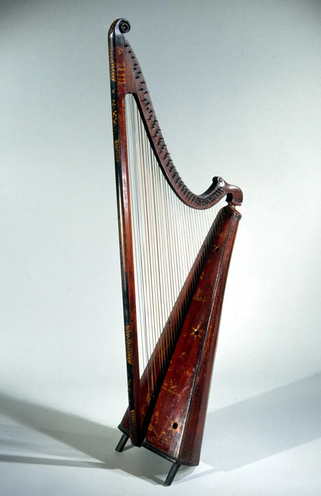 Cultural archive image of “Welsh Triple Harp”, catalogued as British (Welsh), dating to ca. 1750, associated with Llanrwst, Wales, United Kingdom. Medium: Wood, various materials..